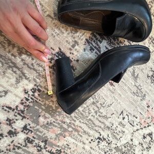 Black Leather Block Heel Pumps - Women